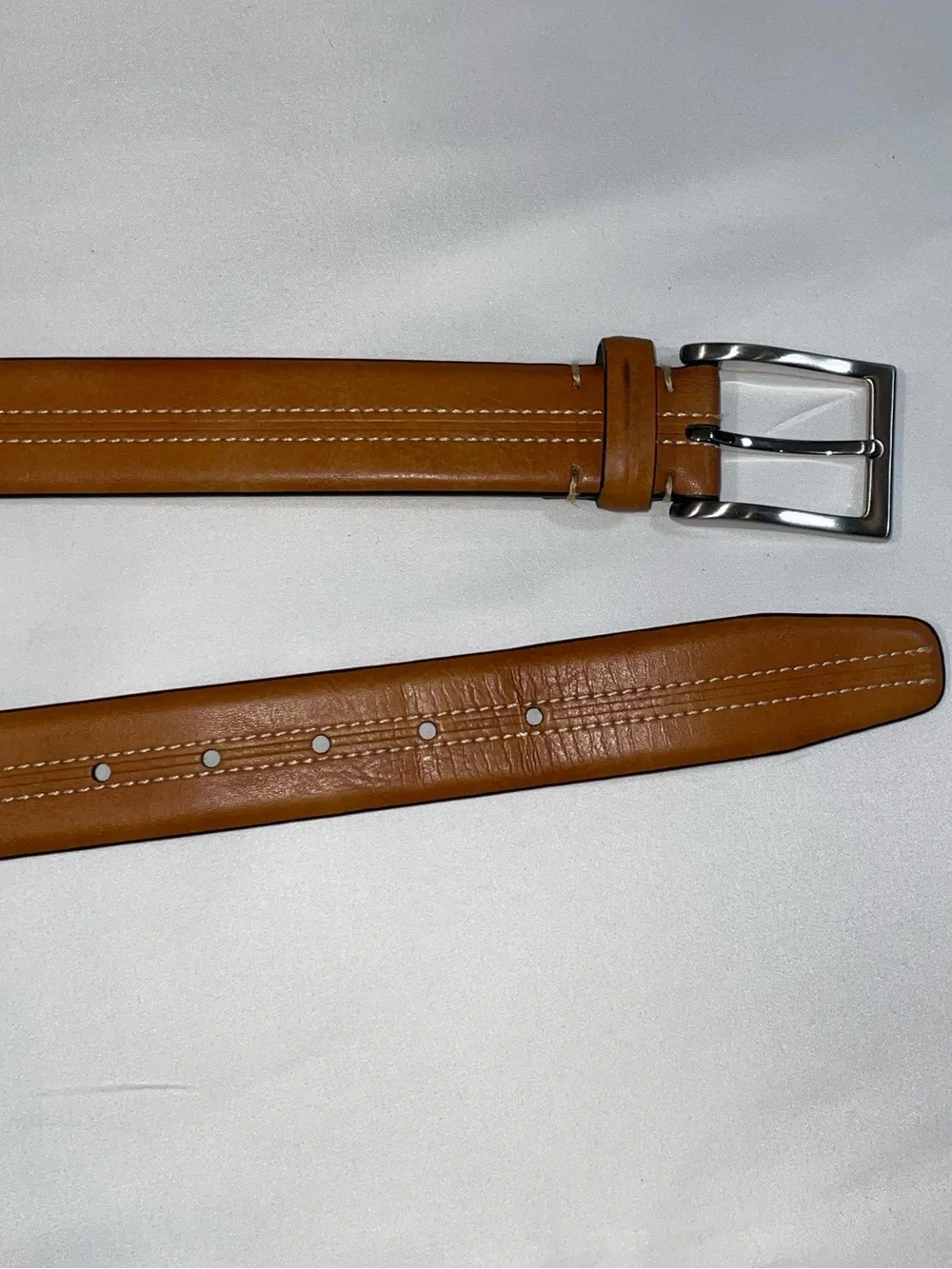 Tasso Elba Tan Leather Belt with Silver Buckle Size 34